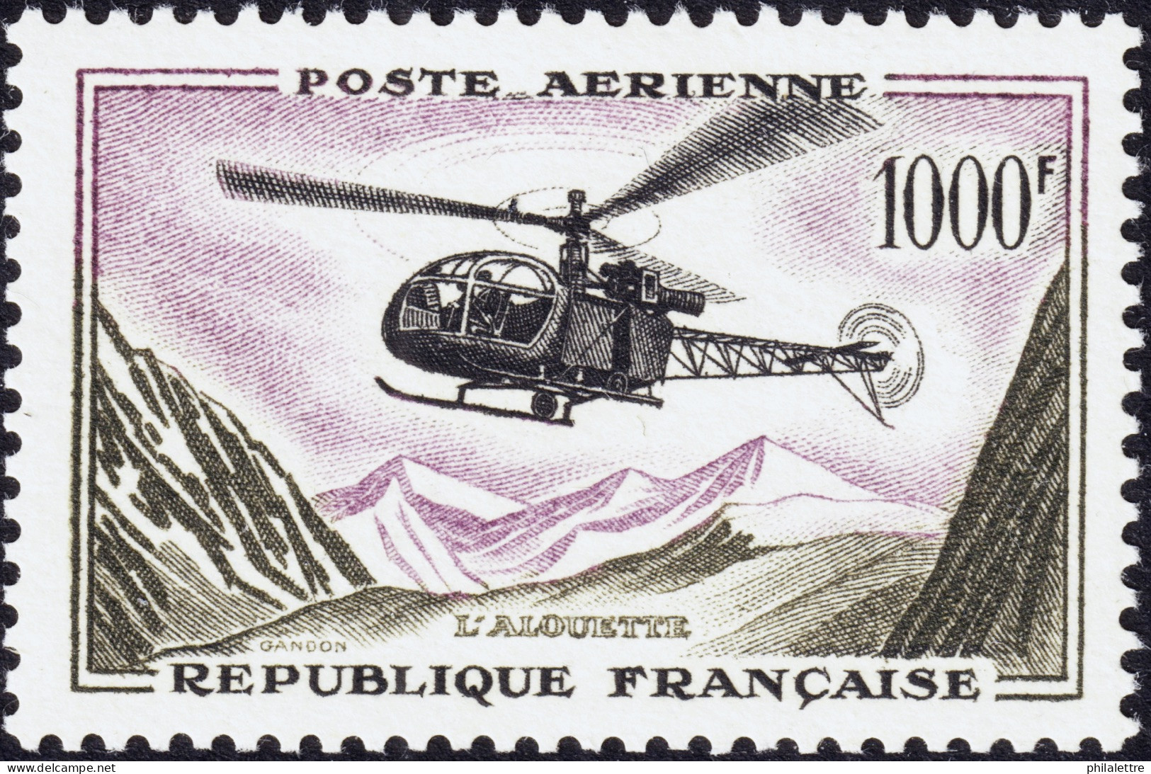 FRANCE - 1959 - Poste Aérienne - 1000fr "Alouette" - Yv.PA37 TB Neuf* Trace Infime (cote 46€) - 1927-1959 Postfris