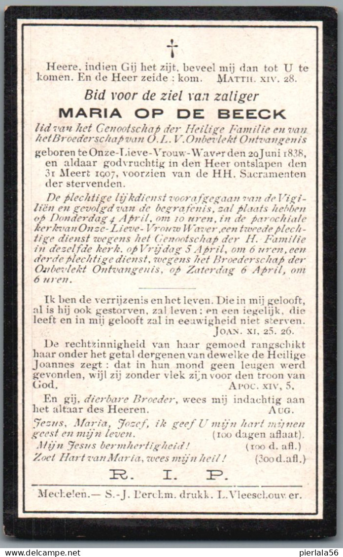 Bidprentje OLV-Waver - Op De Beeck Maria (1838-1907) - Santini