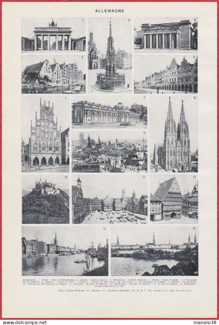 Allemagne De L'Est, De L'Ouest. Carte Avec Canaux, Chemin De Fer. Divers Vues. Larousse 1948. - Historische Dokumente