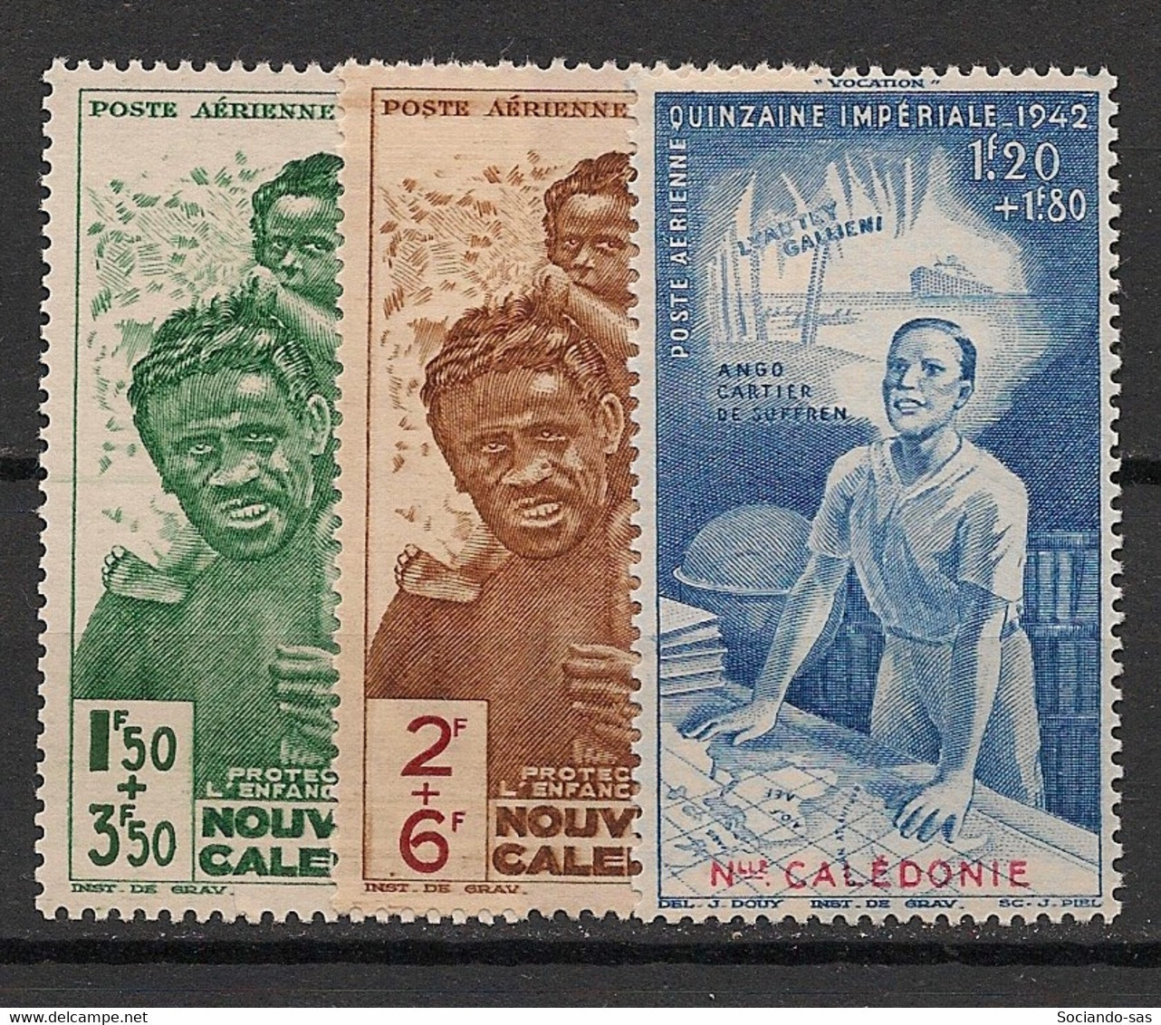 NOUVELLE CALEDONIE - 1942 - Poste Aérienne PA N°YT. 36 à 38 - PEIQI - Neuf Luxe ** / MNH / Postfrisch - Ungebraucht