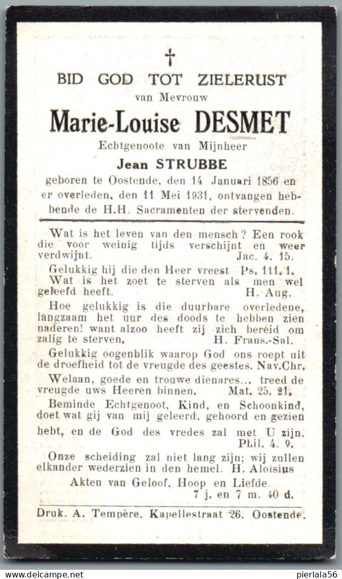 Bidprentje Oostende - Desmet Marie Louise (1856-1931) - Santini