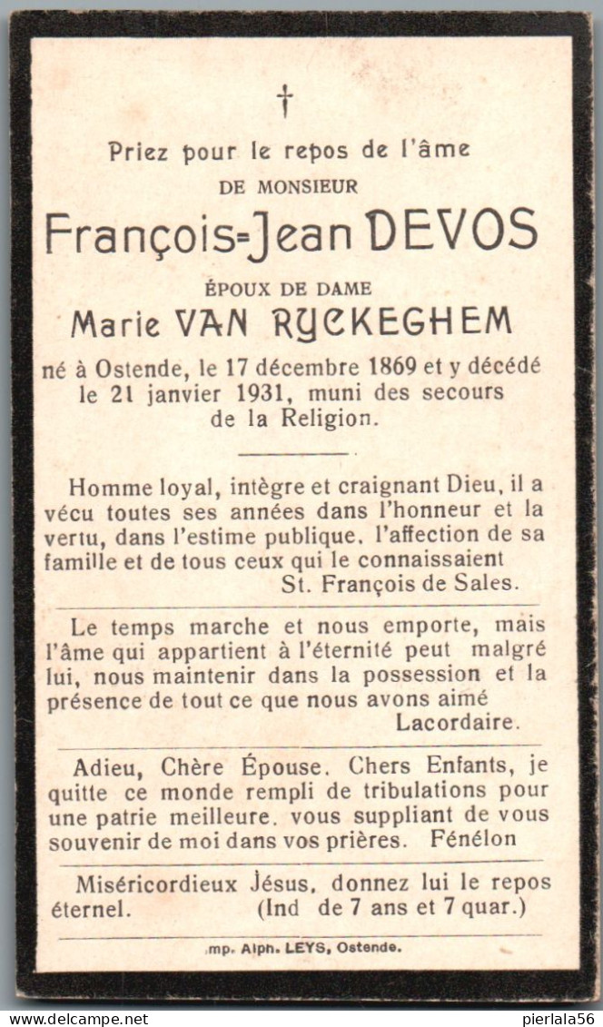 Bidprentje Oostende - Devos François Jean (1869-1931) - Santini