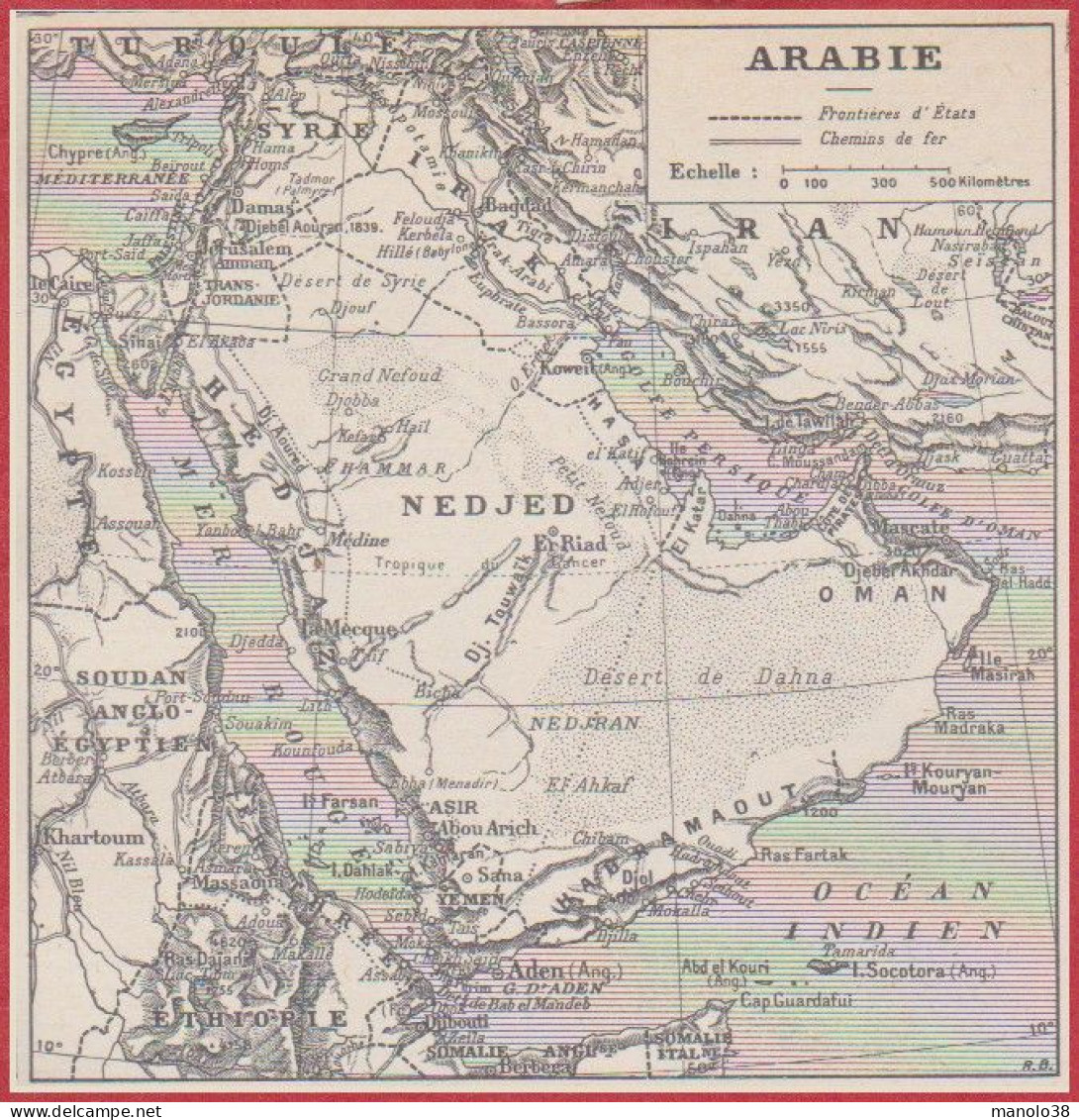 Arabie. Carte Avec Chemin De Fer. Larousse 1948. - Historische Dokumente