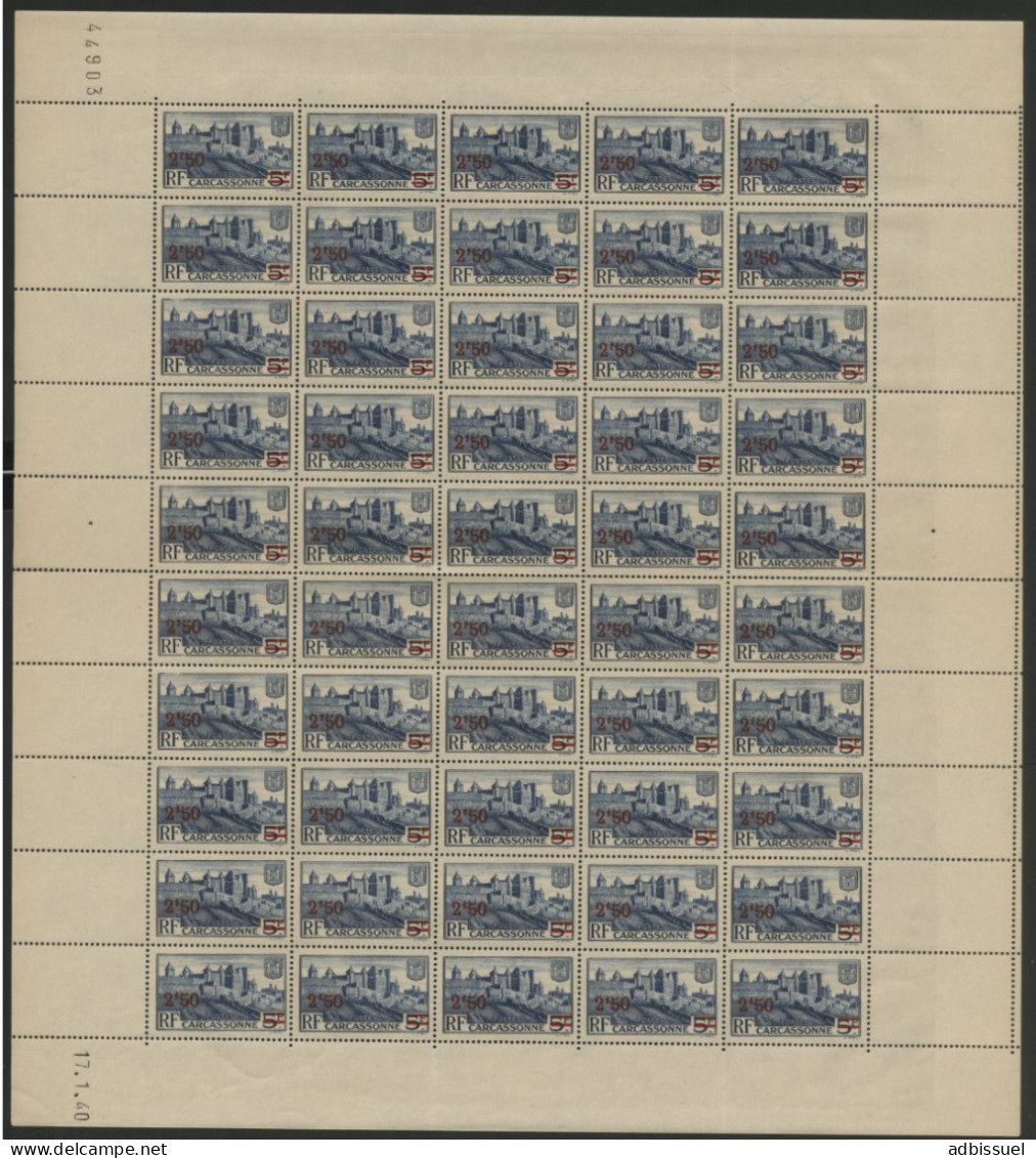 N° 490 2,50 Fr/5 Fr REMPARTS Feuille Complète De 50 Ex Neufs ** MNH + Coin Daté 17/1/40 Cote Totale 26 € Voir Suite - Feuilles Complètes