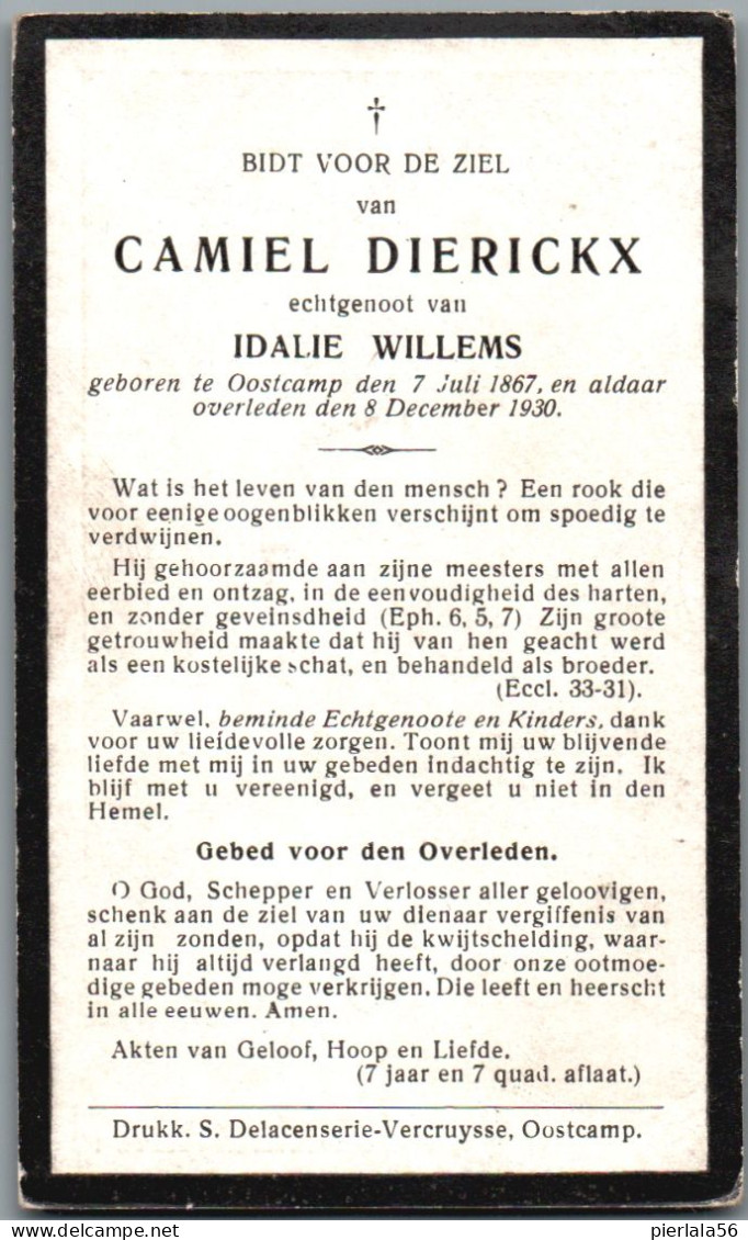 Bidprentje Oostkamp - Dierickx Camiel (1867-1930) - Imágenes Religiosas