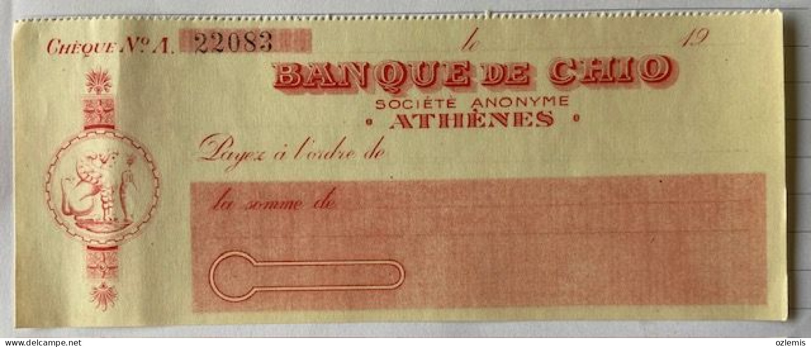 BANQUE DE CHIO,ATHENES ,CHEQUE - Assegni & Assegni Di Viaggio