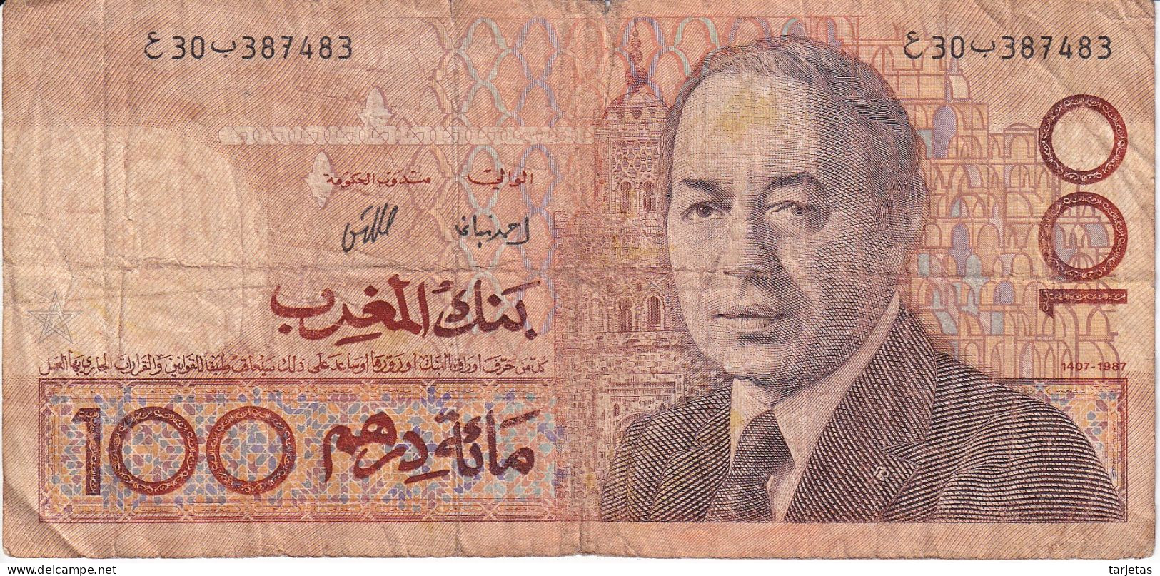 BILLETE DE MARRUECOS DE 100 DIRHAMS AÑO 1987  (BANKNOTE) - Maroc