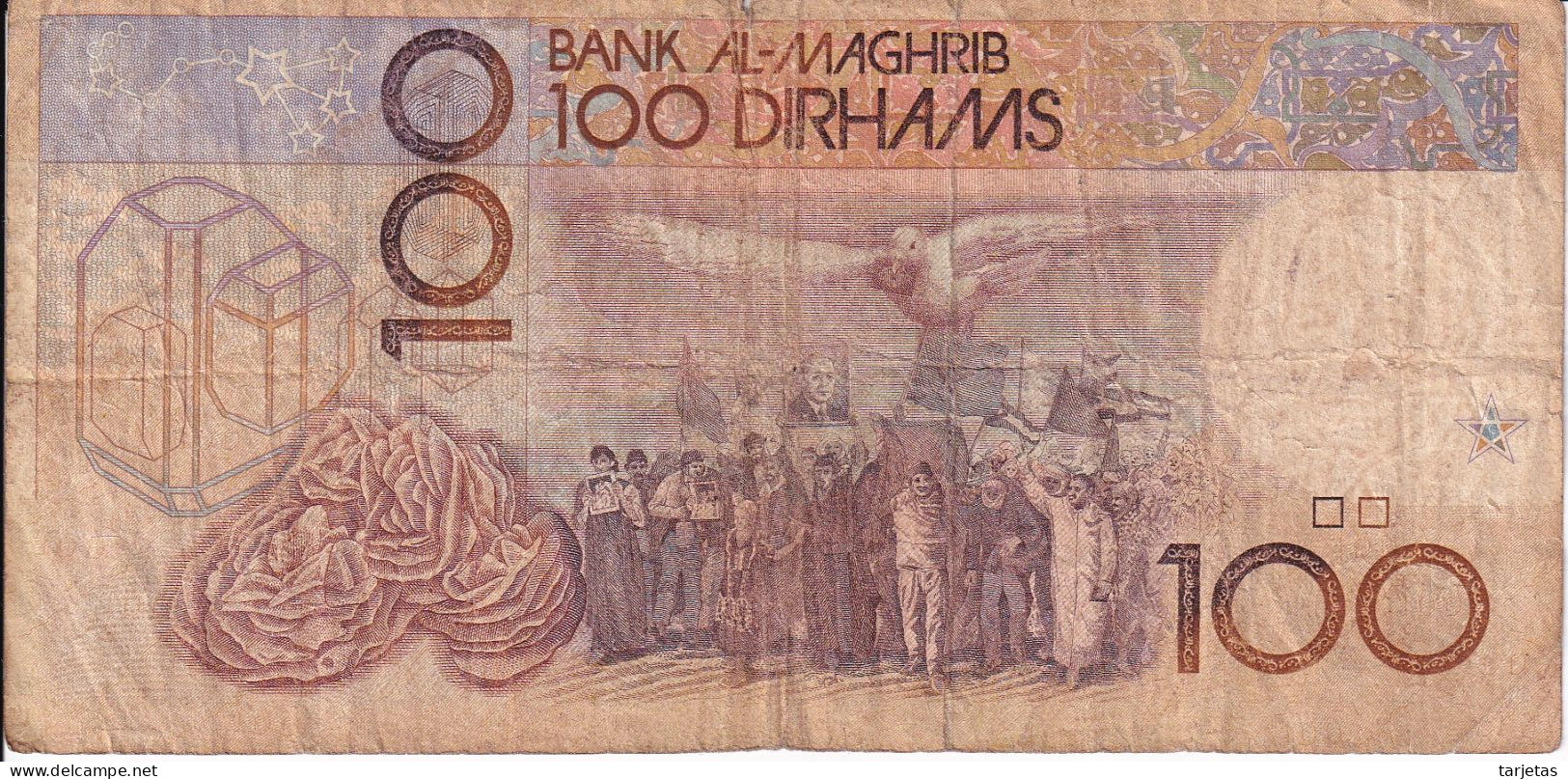 BILLETE DE MARRUECOS DE 100 DIRHAMS AÑO 1987  (BANKNOTE) - Marokko