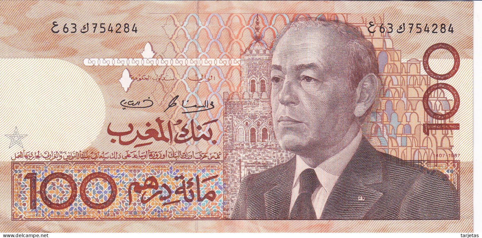 BILLETE DE MARRUECOS DE 100 DIRHAMS AÑO 1987 EN CALIDAD EBC (XF) (BANKNOTE) - Maroc