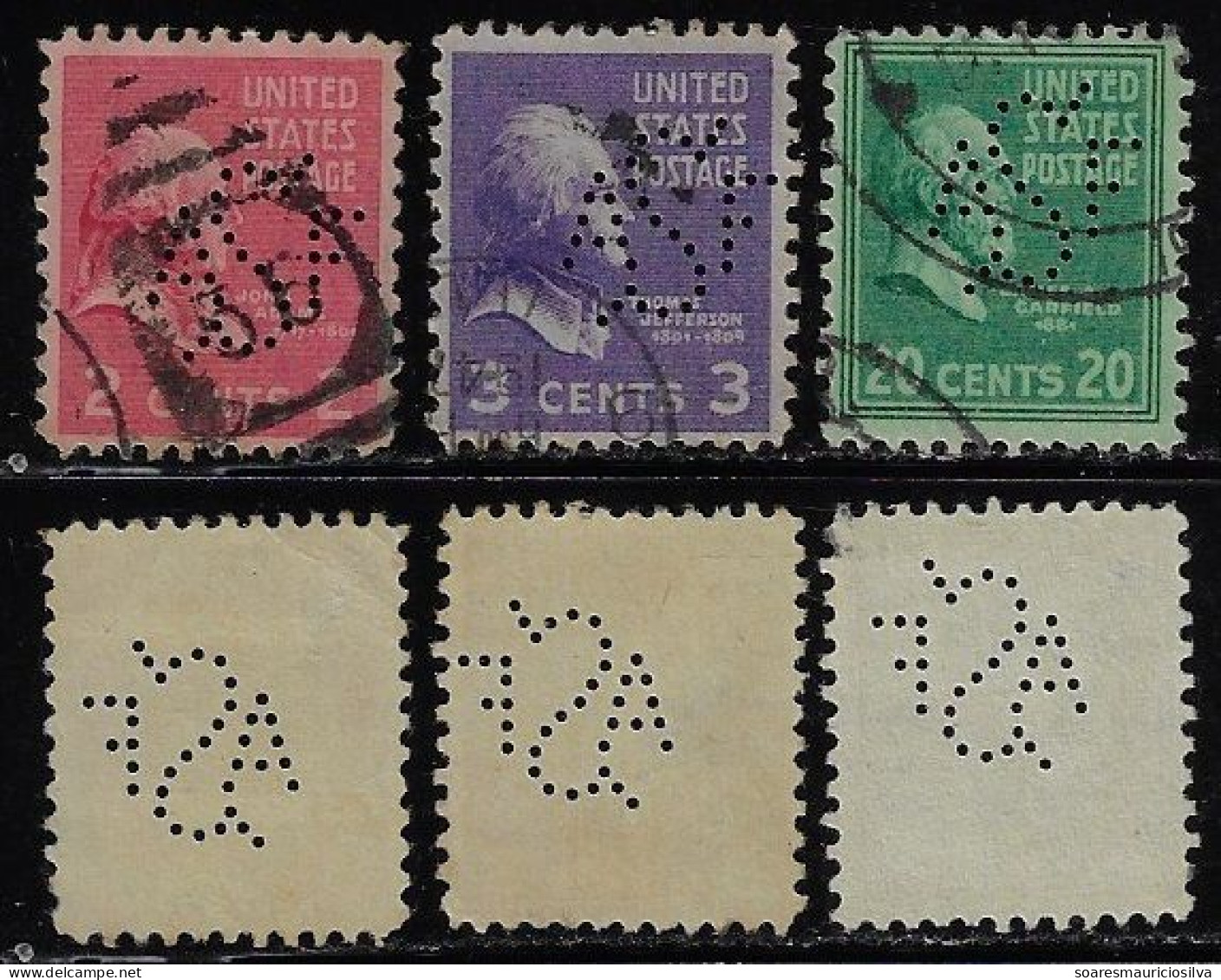 USA United States 1918/1942 3 Stamp With Perfin ASF By American Steel Foundries From Chicago Lochung Perfore - Perforés
