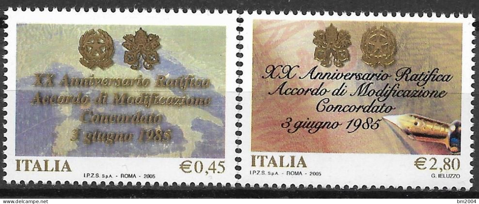2005  Italien  Mi. 3042-3**MNH  20. Jahrestag Der Ratifizierung Des Änderungsabkommens Zum Konkordat Zwischen Italien - 2001-10: Mint/hinged