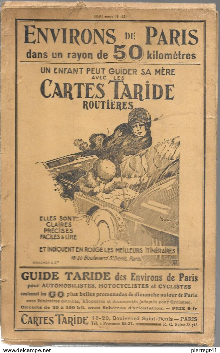 ETUI Seul-CARTE-ROUTIERE-TARIDE-1920-ENV De PARIS-50 Km-la Carte Manque-mais Peut Remplacé Sur Une Autre Carte/TBE - Callejero