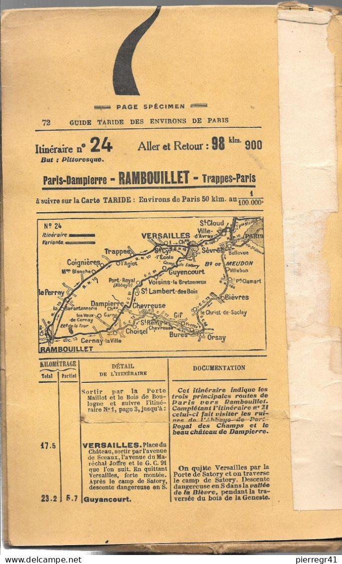 ETUI Seul-CARTE-ROUTIERE-TARIDE-1920-ENV De PARIS-50 Km-la Carte Manque-mais Peut Remplacé Sur Une Autre Carte/TBE - Roadmaps