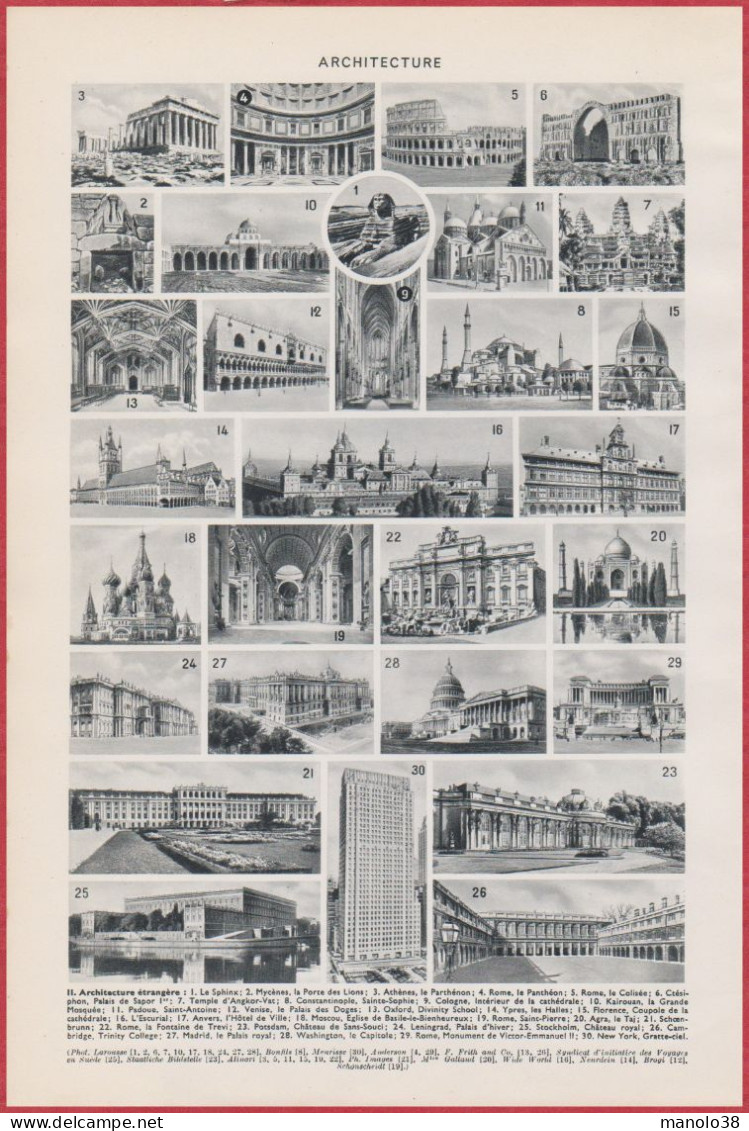 Architecture Française Et étrangère. Divers Vues. Larousse 1948. - Historische Dokumente