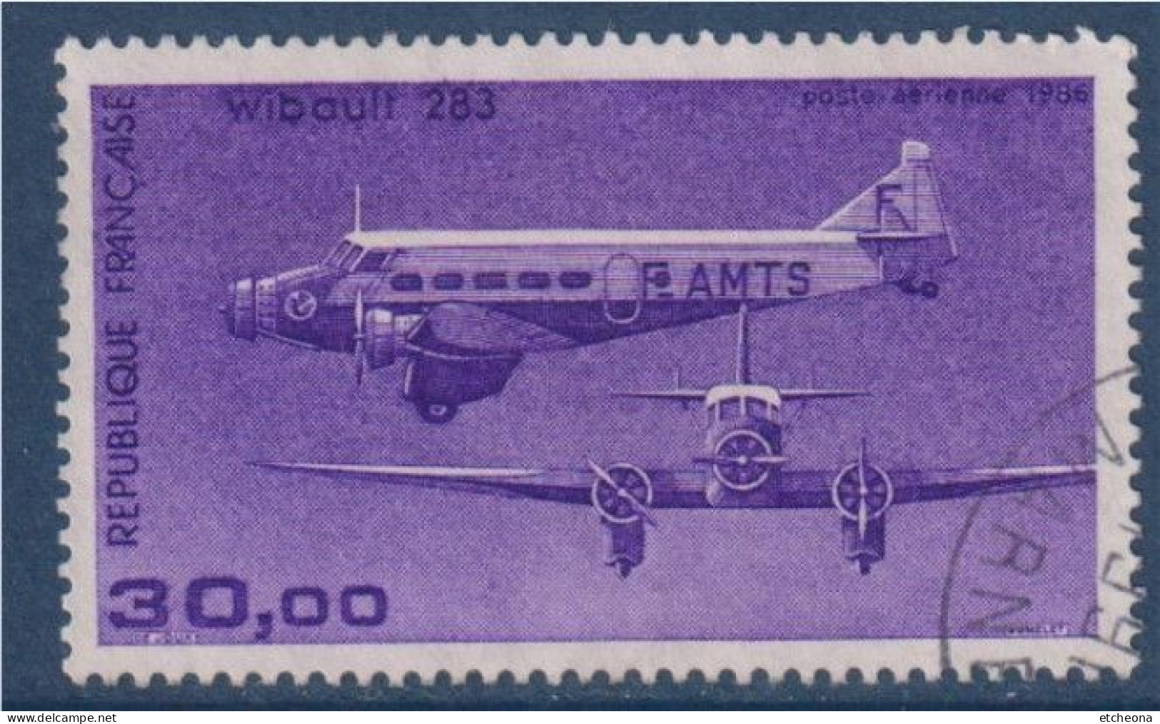 Poste Aérienne Trimoteur Wibault 283,  30.00F De Feuille N°PA59 Oblitéré - 1960-.... Used