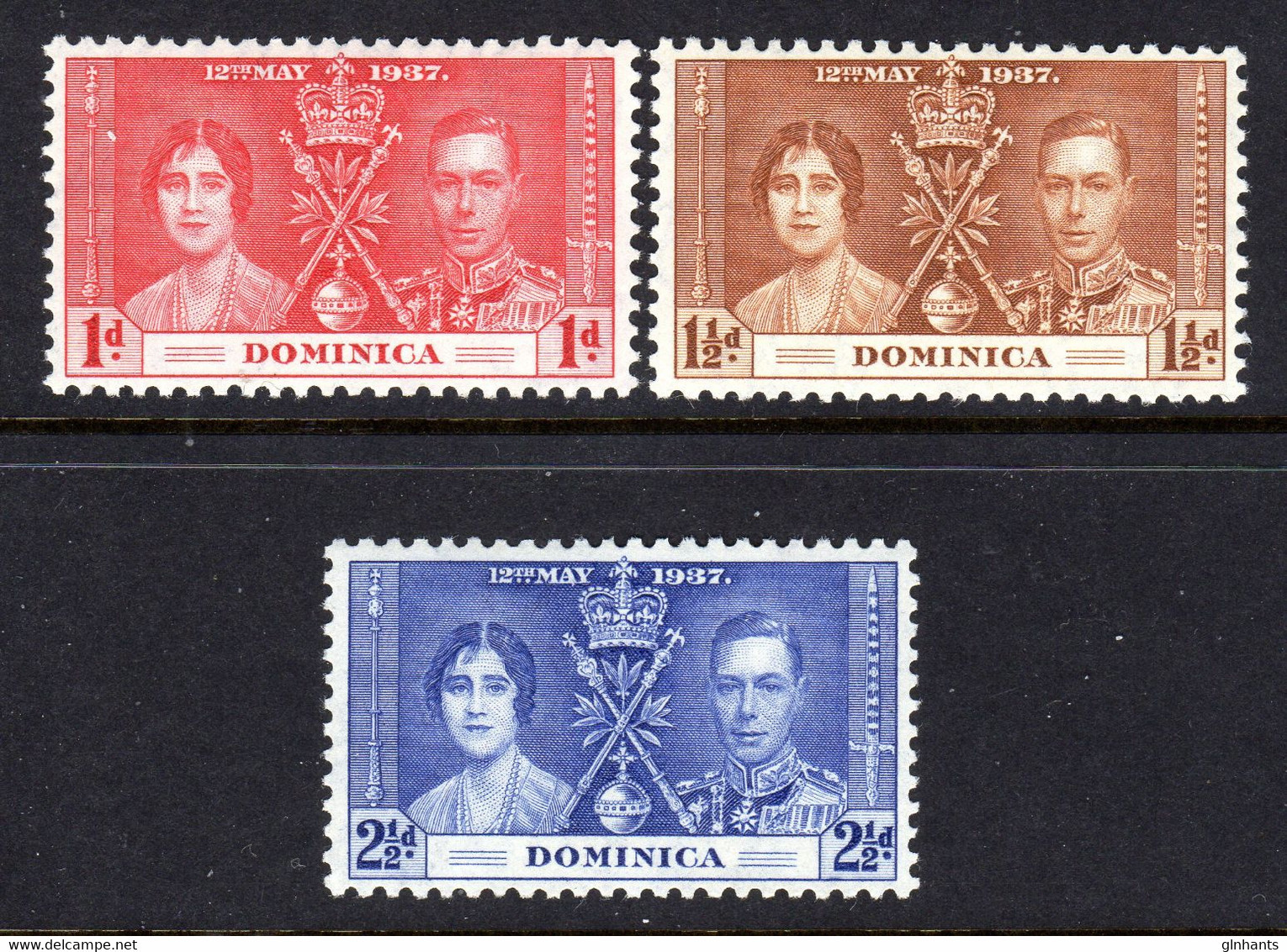 DOMINICA - 1937 CORONATION SET (3V) FINE MNH ** SG 96-98 - Dominica (...-1978)