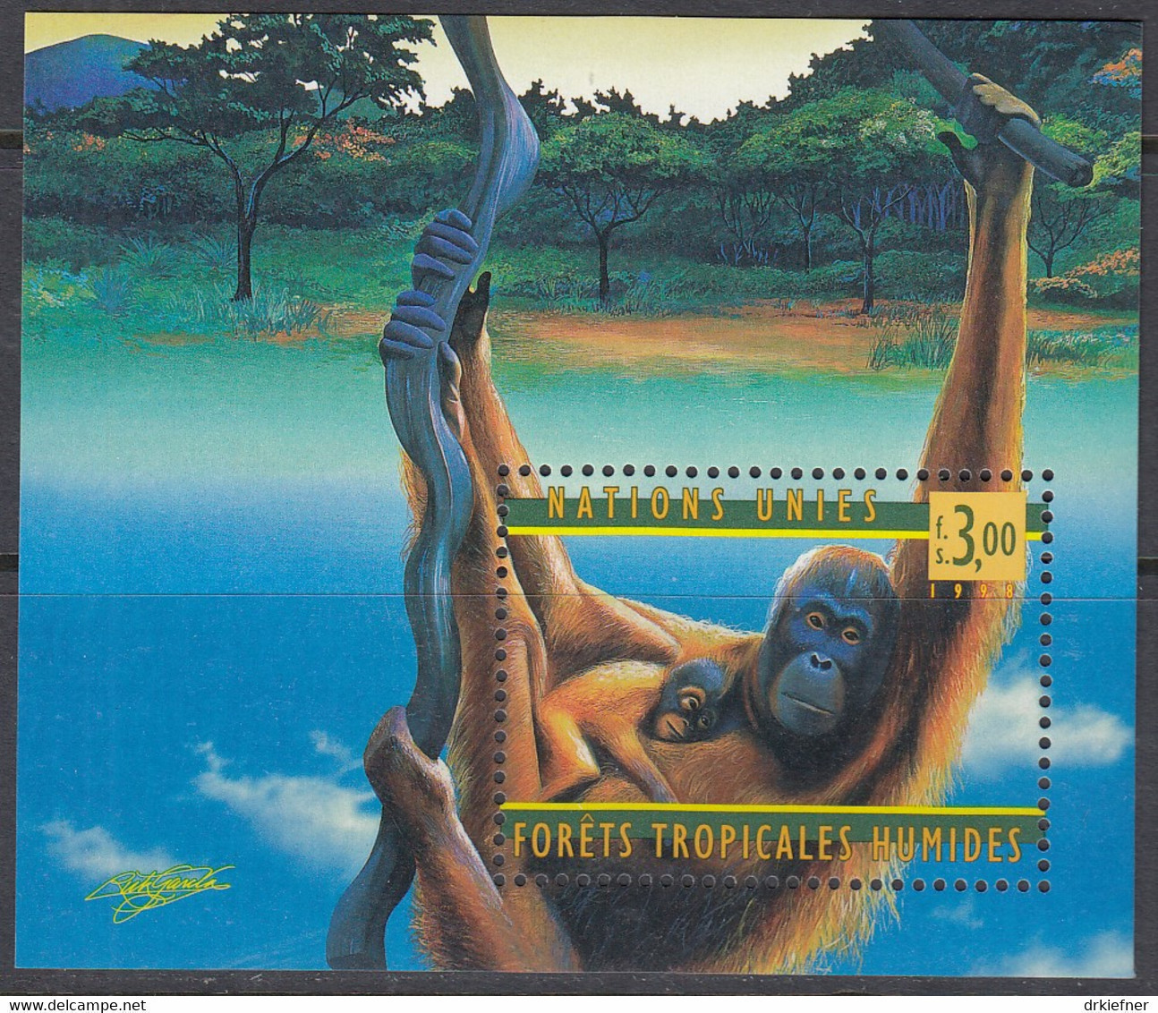 UNO GENF  Block 10, Postfrisch **, 50 Jahre WHO, 1998, Orang-Utan - Hojas Y Bloques