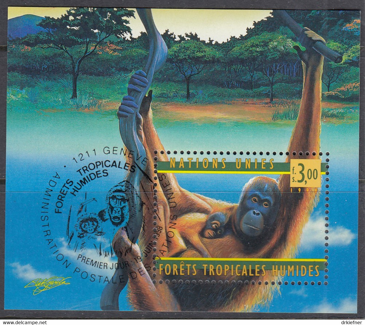 UNO GENF  Block 10, Gestempelt, 50 Jahre WHO, 1998, Orang-Utan - Blocs-feuillets