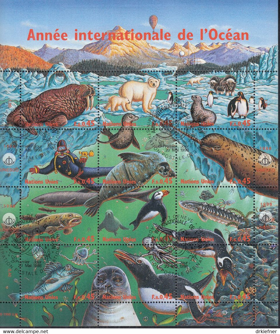 UNO GENF  334-345, Zdr.-Bogen, Gestempelt, Int. Jahr Des Ozeans, 1998 - Blocs-feuillets