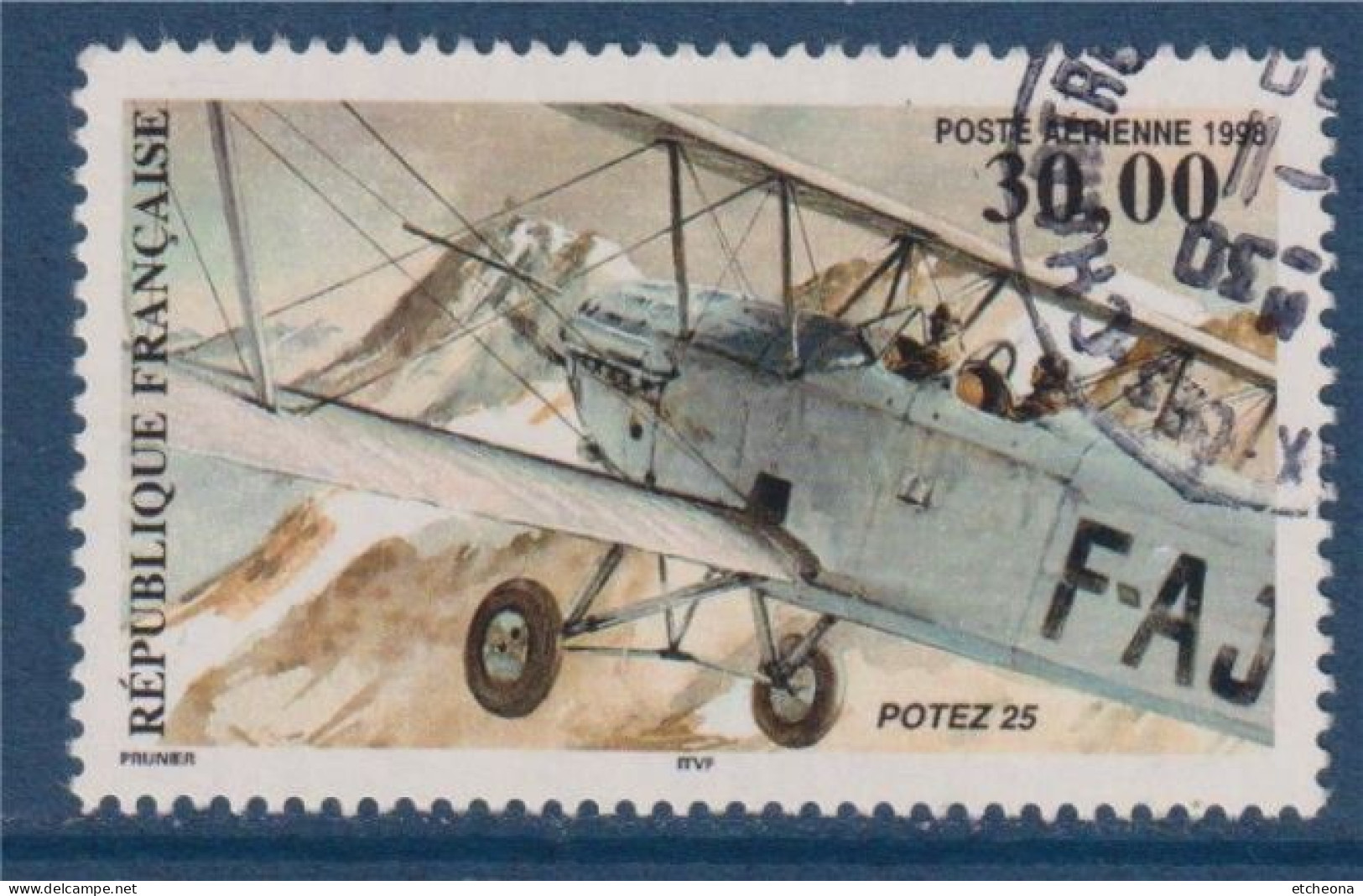 Biplan Potez 25 N°PA62 Oblitéré 30.00f  Multicolore - 1960-.... Matasellados