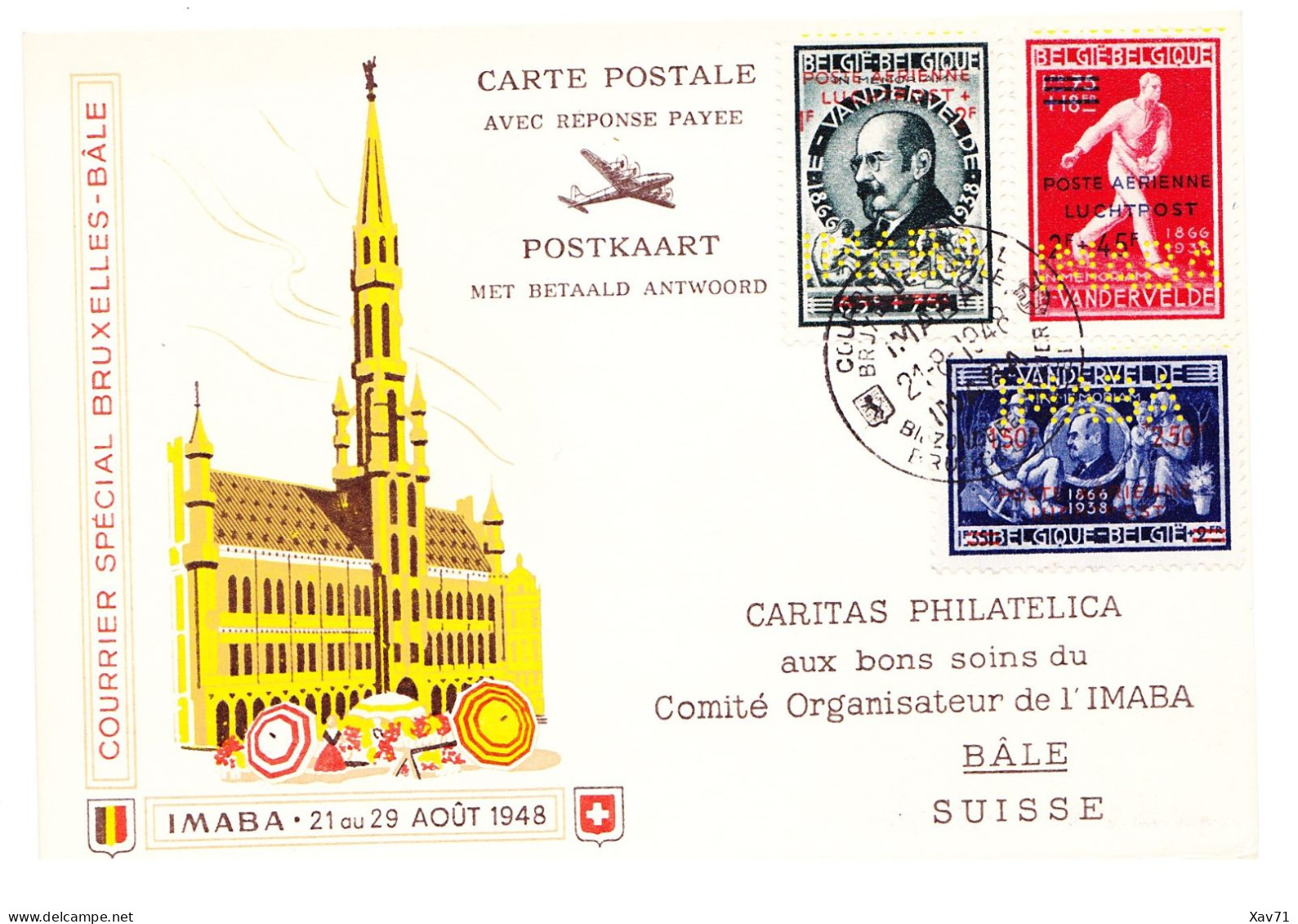 3x Courrier Spécial Bruxelles-Bâle, IMABA 1948, Carte Postale Avec Carte Réponse - Cartas & Documentos