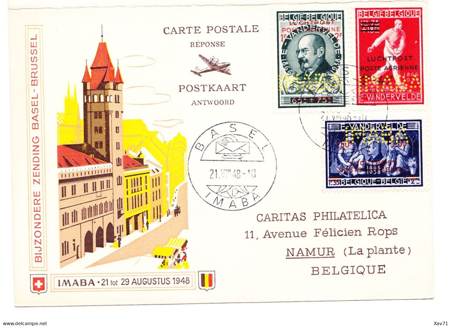 3x Courrier Spécial Bruxelles-Bâle, IMABA 1948, Carte Postale Avec Carte Réponse - Cartas & Documentos