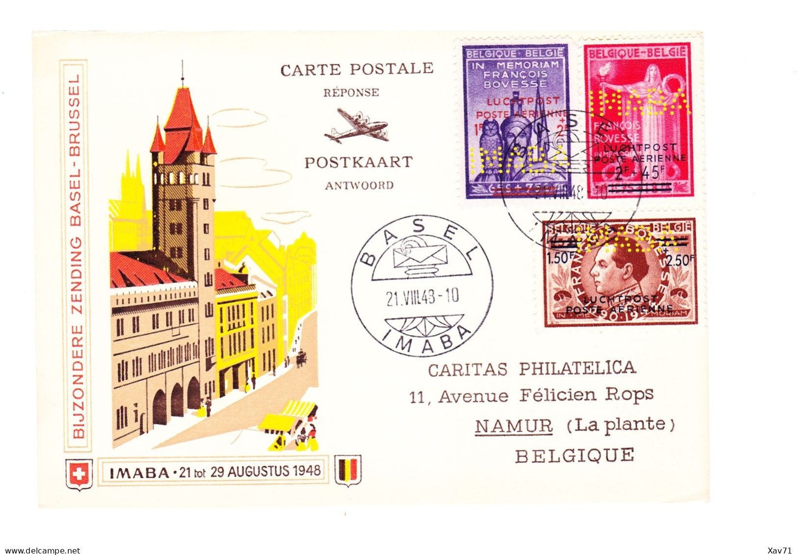 3x Courrier Spécial Bruxelles-Bâle, IMABA 1948, Carte Postale Avec Carte Réponse - Covers & Documents