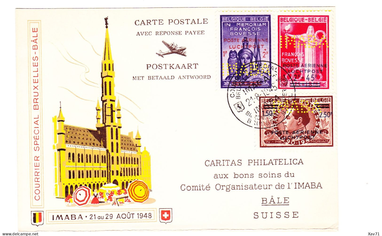 3x Courrier Spécial Bruxelles-Bâle, IMABA 1948, Carte Postale Avec Carte Réponse - Lettres & Documents