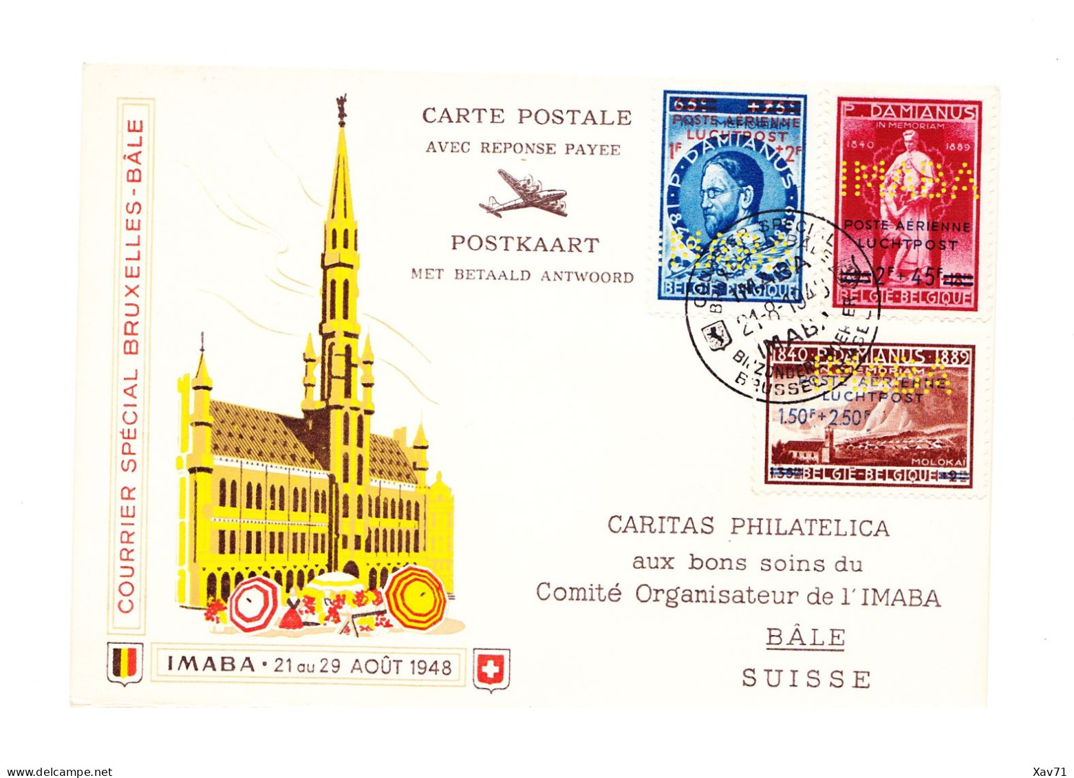 3x Courrier Spécial Bruxelles-Bâle, IMABA 1948, Carte Postale Avec Carte Réponse - Covers & Documents