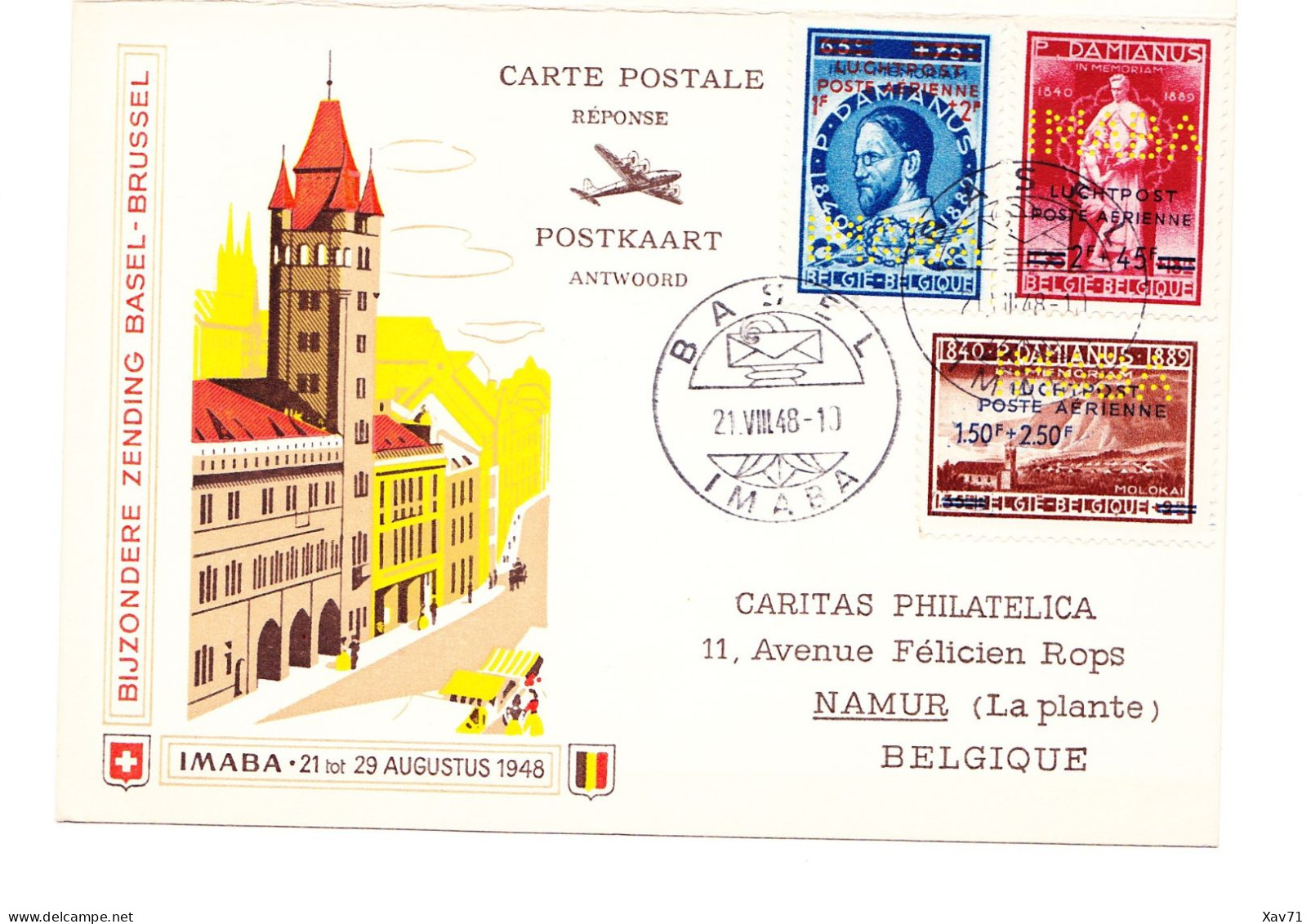 3x Courrier Spécial Bruxelles-Bâle, IMABA 1948, Carte Postale Avec Carte Réponse - Storia Postale