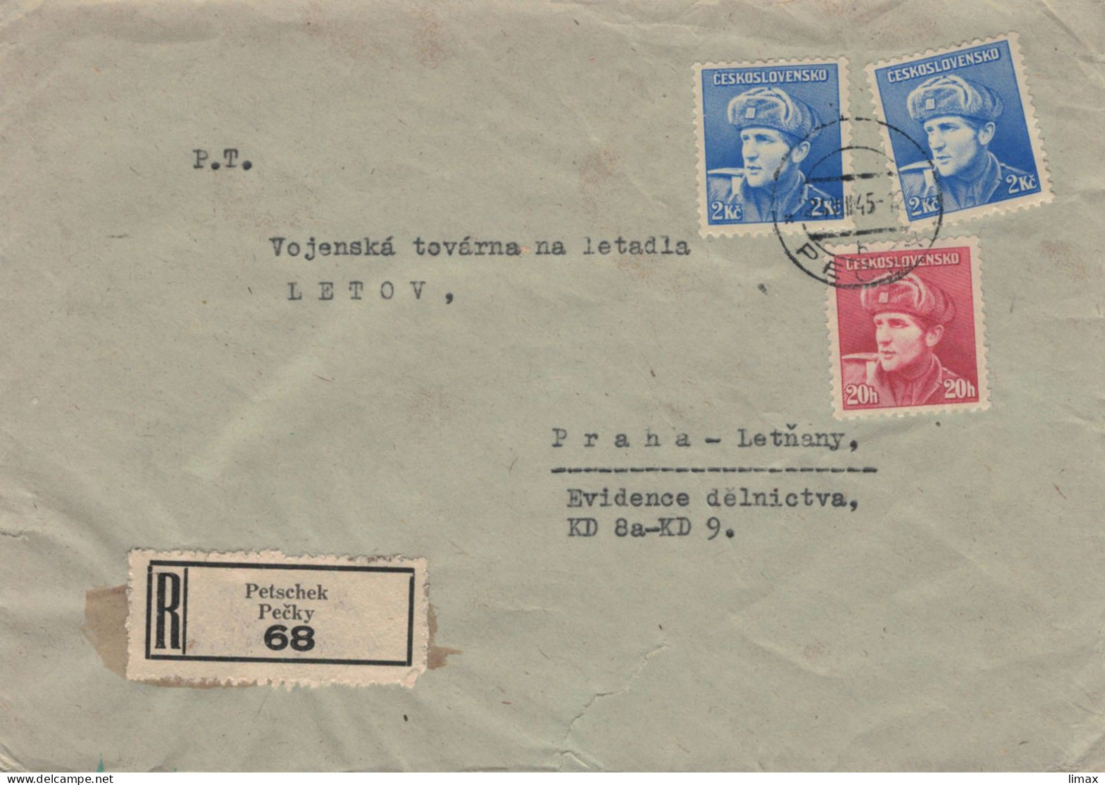 Reko Petschek Pecky 1945 > Praha Letnany Via Cakovice 25.VIII.45 Otakar Jaros Russ. Armee - Vgl. Moses Petschek Judaika - Cartas & Documentos