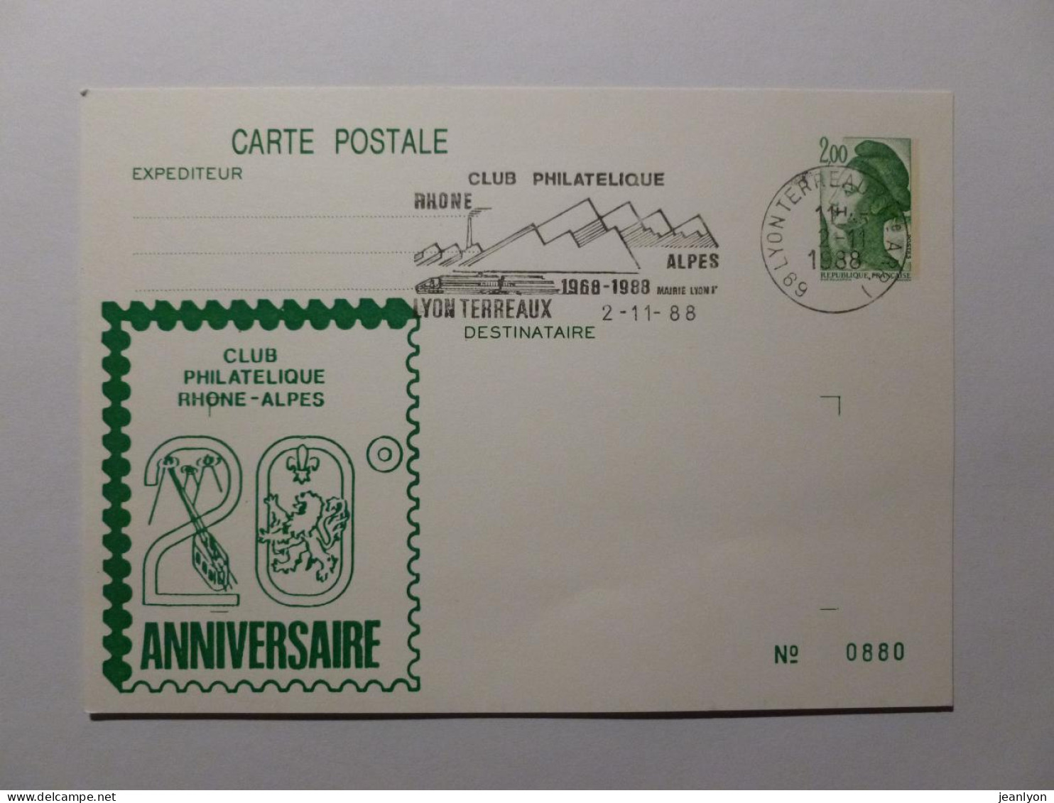 ILLUSTRATION TIMBRE 20E ANNIV CLUB PHILATELIQUE RHONE ALPES - Cachet Train - Carte Postale Avec Entier Postal Sabine - Postzegels (afbeeldingen)