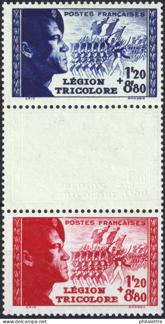 FRANCE - 1942 - Triptyque "Légion Tricolore" - Yv.555/6a TB Neufs** (c.30€) - Unused Stamps