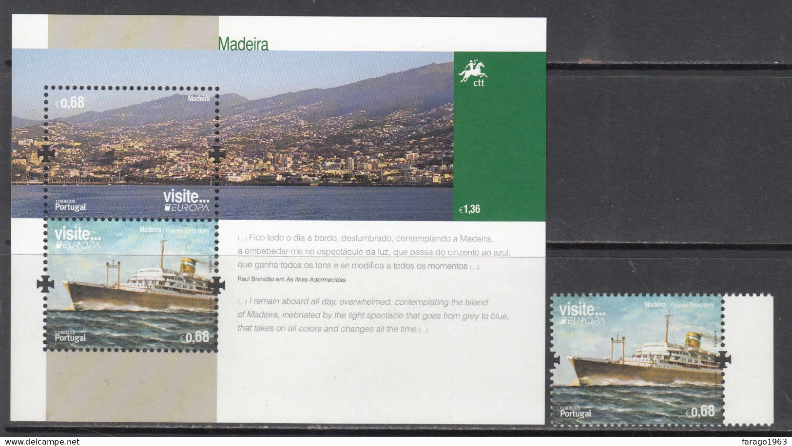 2012 Madeira Visit Tourism Ships Europa Complete Set Of 1+ Souvenir Sheet MNH @ BELOW FACE VALUE - Madère