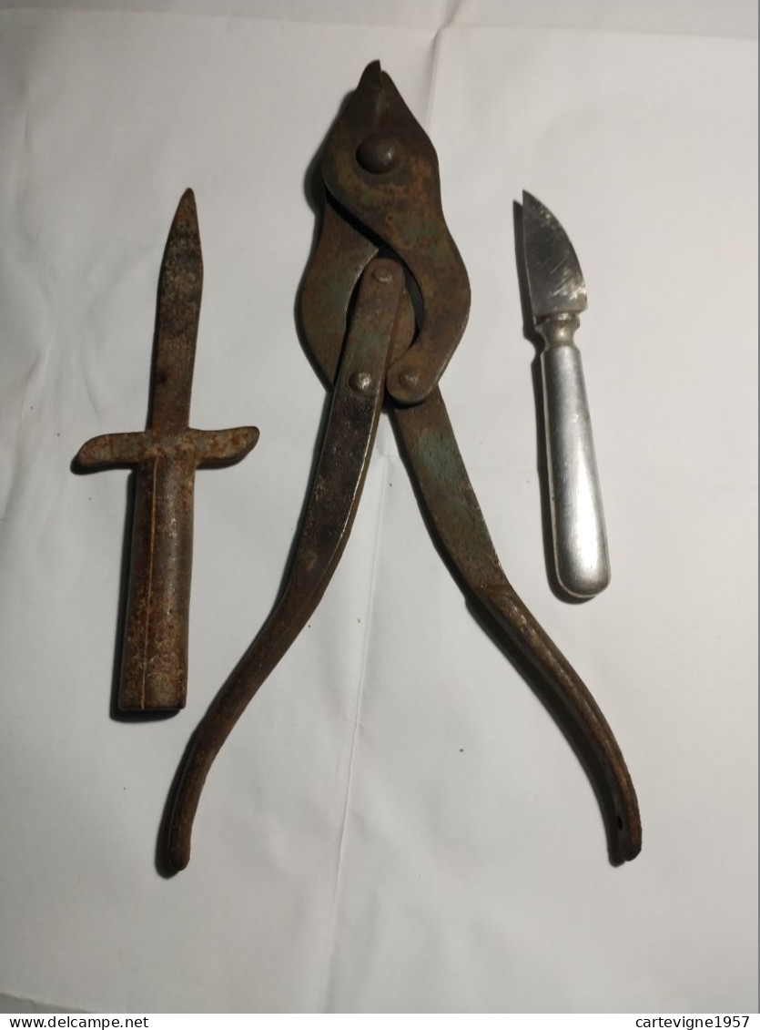 Ancienne Pince Coupe Barbelé Et 2 Couteaux. - Blankwaffen