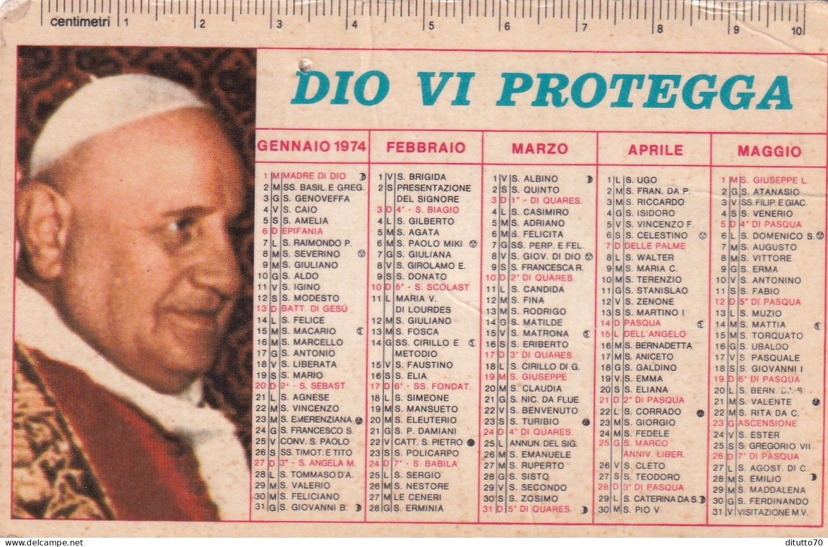 Calendarietto - Casa Del Sacro Cuore - Trento - Anno 1974 - Tamaño Pequeño : 1971-80