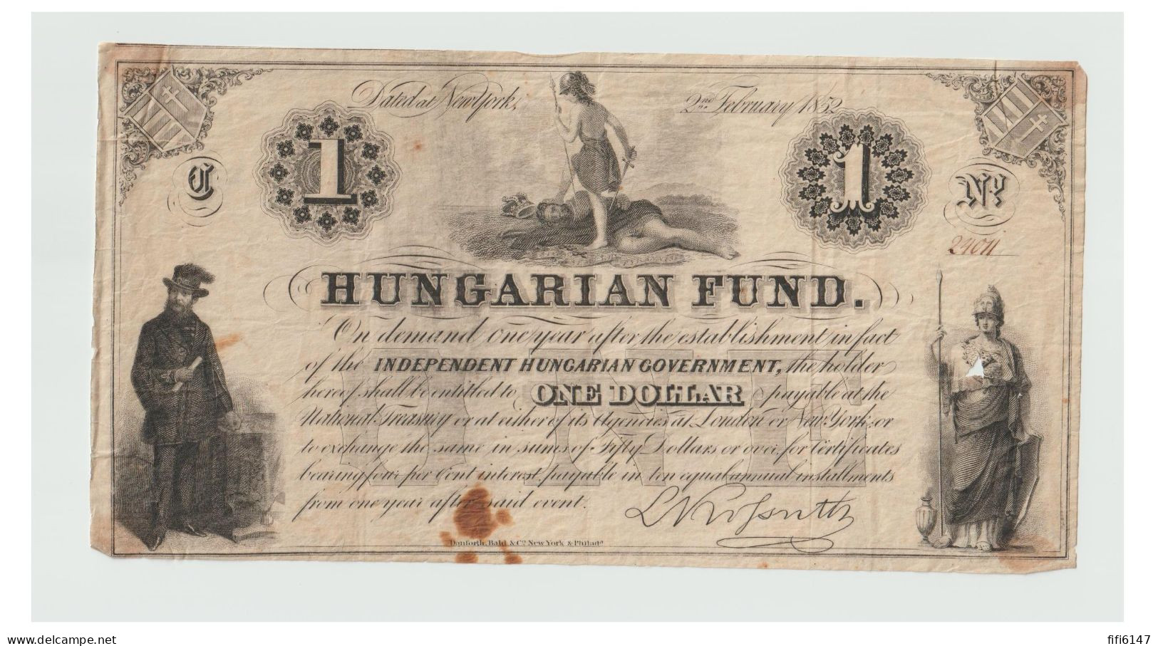 HONGRIE --1852 -- BILLET Au Porteur -- UNIFACE -- --hungarian Fund.-- - Hungary