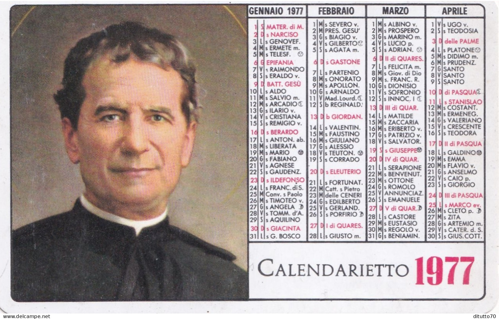Calendarietto - Don Bosco - Anno 1977 - Petit Format : 1971-80