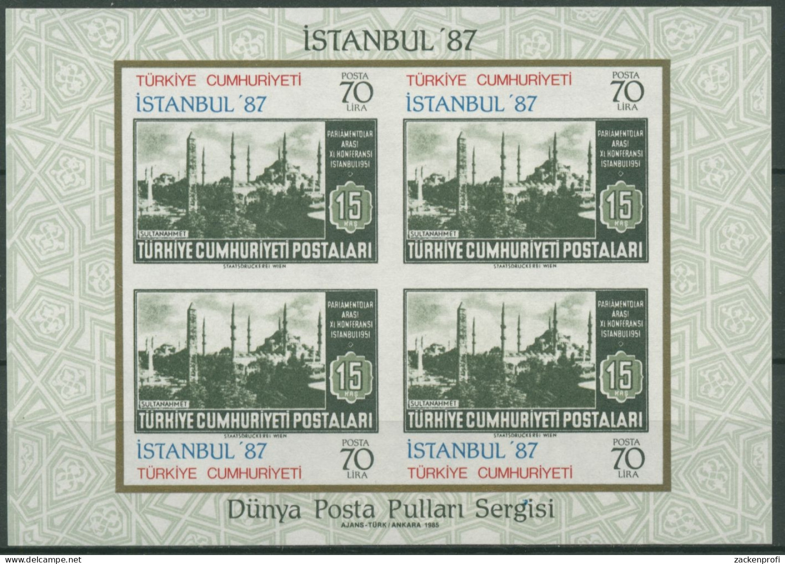 Türkei 1985 INSTANBUL '87: Marke Auf Marke Block 24 Postfrisch (C6716) - Blocchi & Foglietti