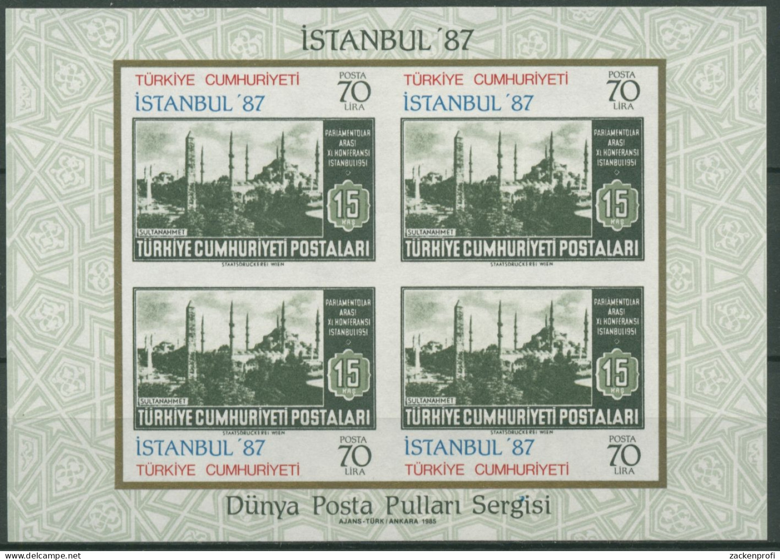 Türkei 1985 INSTANBUL '87: Marke Auf Marke Block 24 Postfrisch (C6716) - Blocs-feuillets