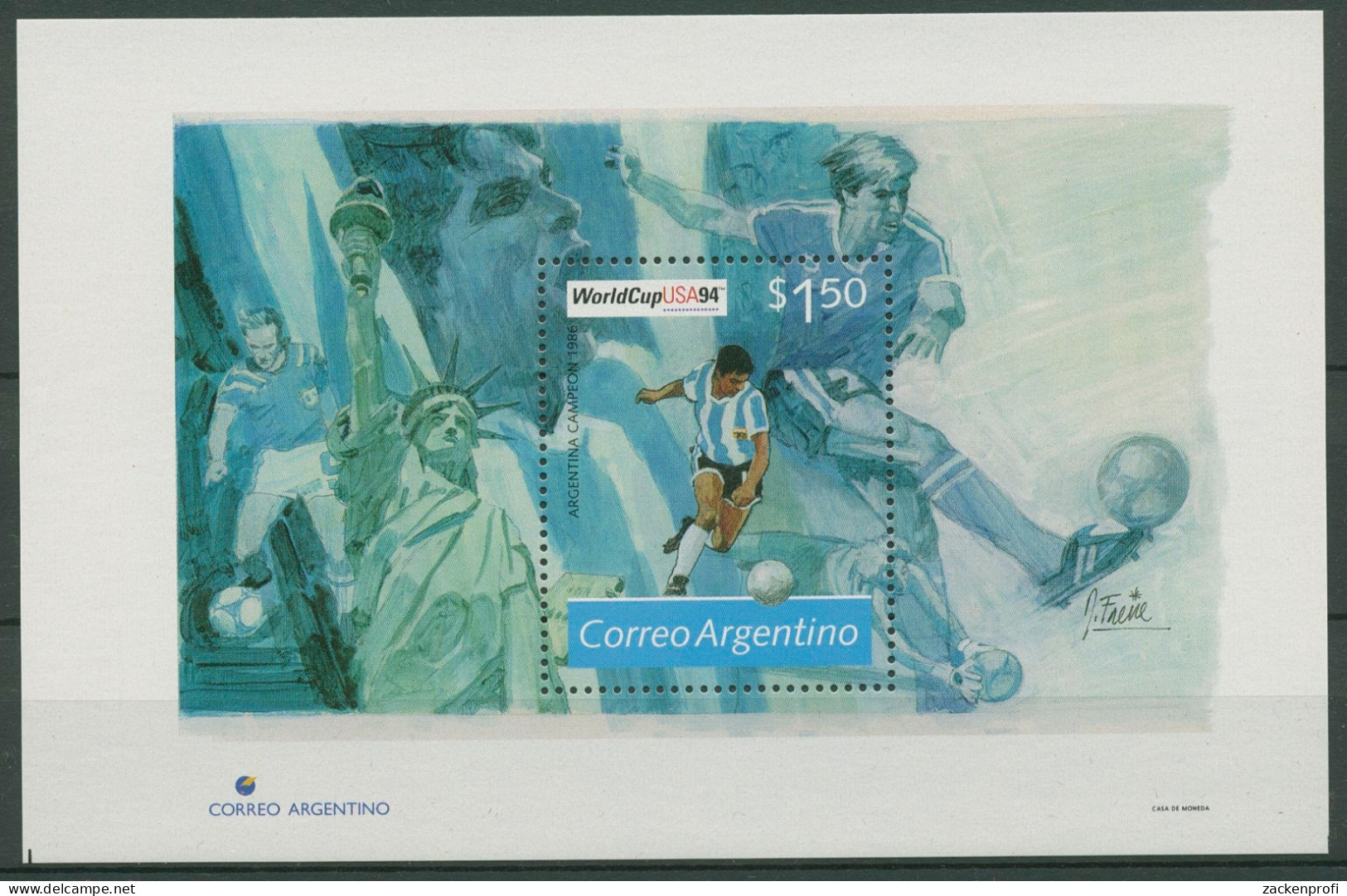 Argentinien 1994 Fußball-WM USA Block 57 Postfrisch (C93792) - Blocks & Sheetlets