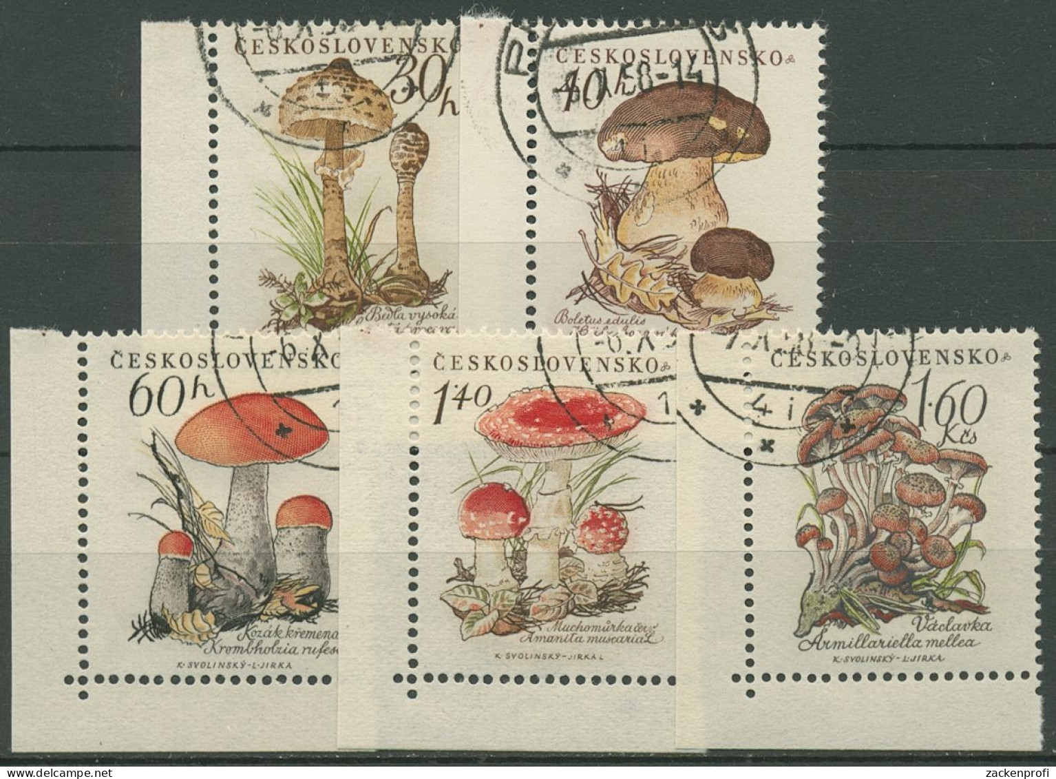 Tschechoslowakei 1958 Pilze Parasol, Steinpilz, Rotkappe 1101/05 Ecke Gestempelt - Used Stamps