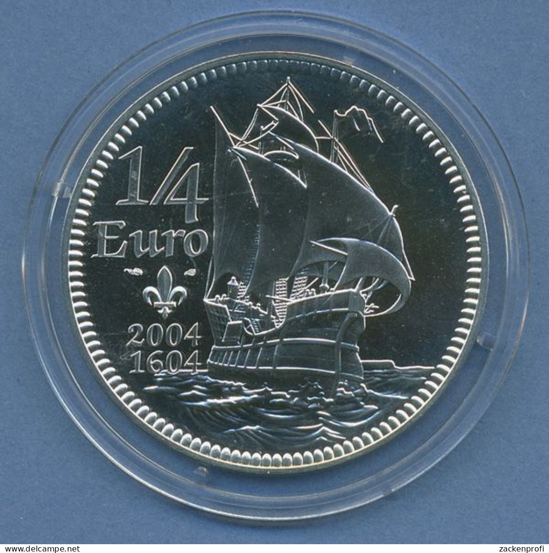Frankreich 1/4 Euro 2004, Silber, Segelschiff KM 1372 St In Kapsel (m4273) - France