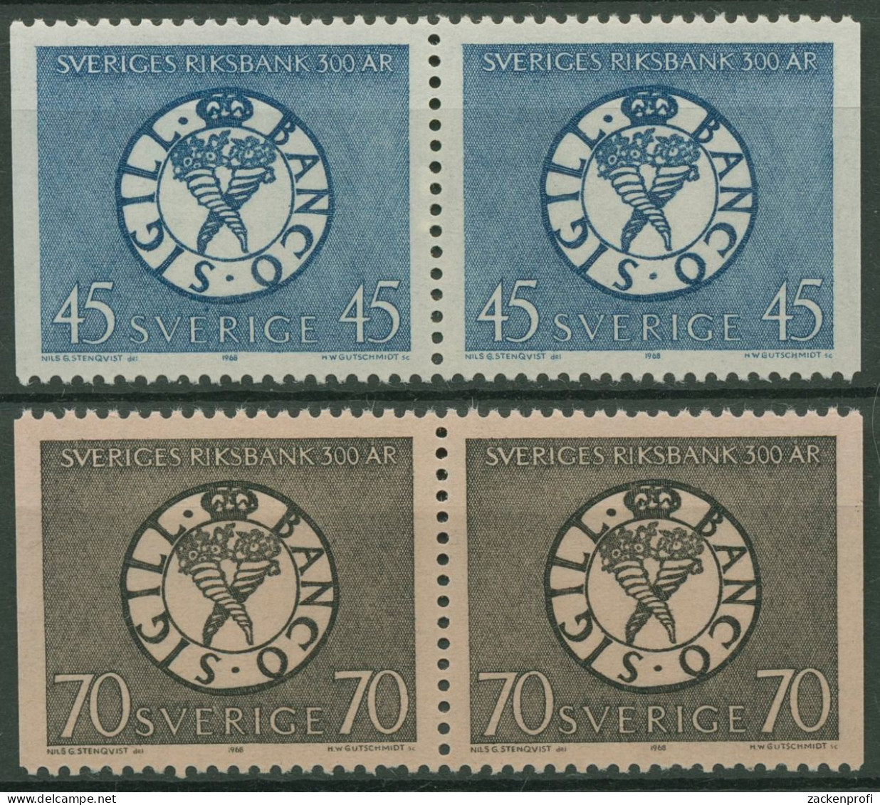 Schweden 1968 Schwedische Reichsbank Siegel 603/04 Dl/Dr Paare Postfrisch - Unused Stamps