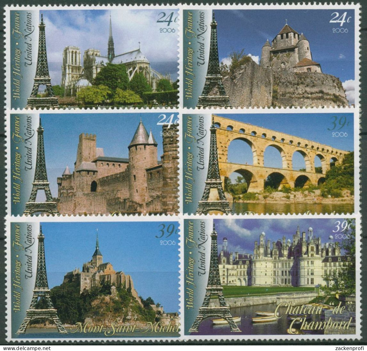 UNO New York 2006 UNESCO Frankreich Bauwerke 1024/29 Postfrisch - Unused Stamps