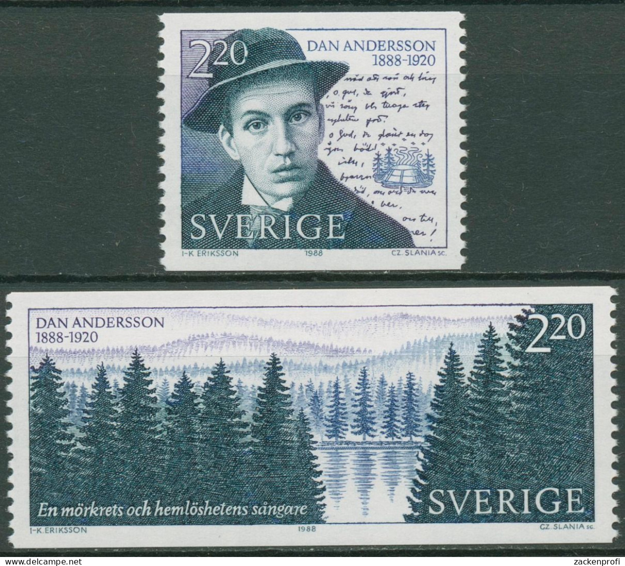 Schweden 1988 Dichter Dan Andersson 1508/09 Postfrisch - Ungebraucht