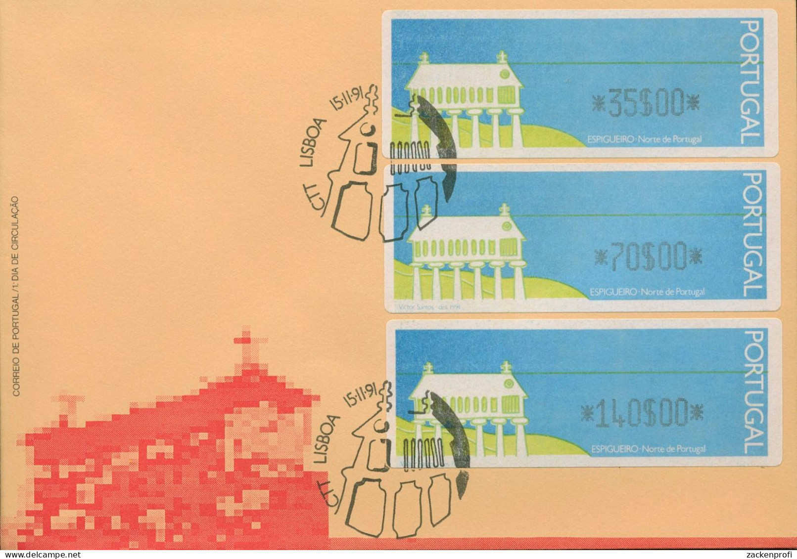 Portugal ATM 1991 Kornspeicher Satz 3 Werte Ersttagsbrief, ATM 3 S2 FDC (X80368) - Timbres De Distributeurs [ATM]