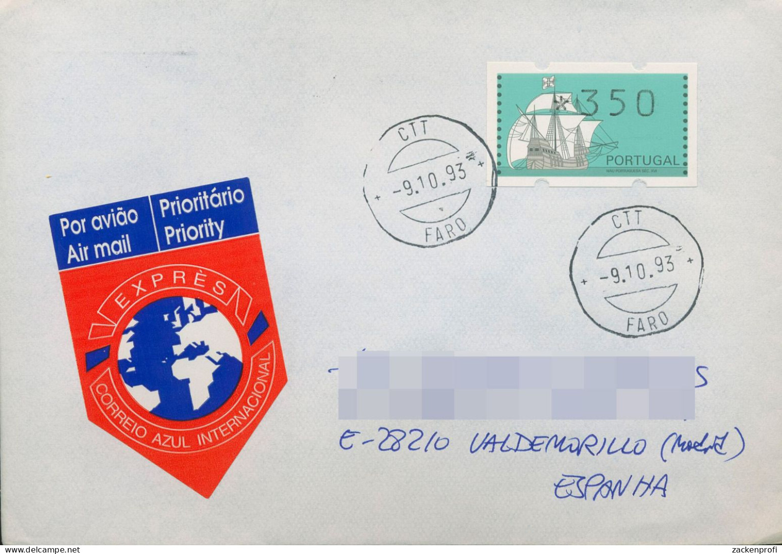 Portugal ATM 1993 Segelschiffe Einzelwert (350) Ersttagsbrief ATM 7 FDC (X80374) - Automaatzegels [ATM]