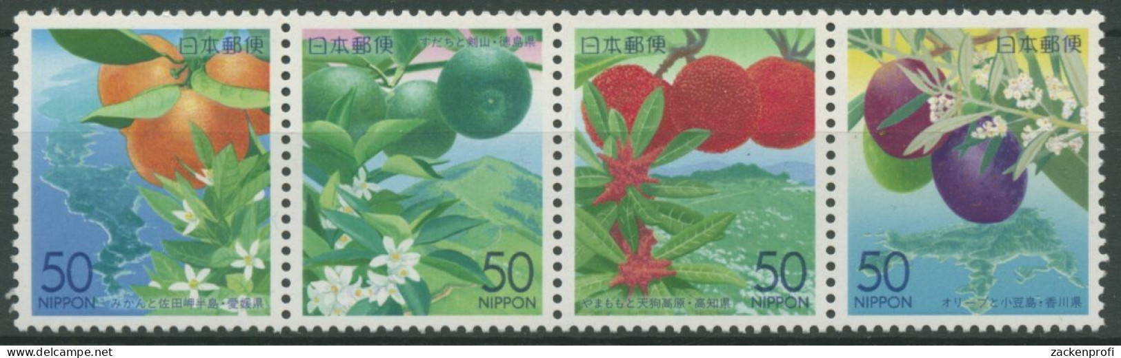 Japan 2002 Präfektur Ehime Früchte Mandarine, Olive 3326/29 ZD Postfrisch - Unused Stamps