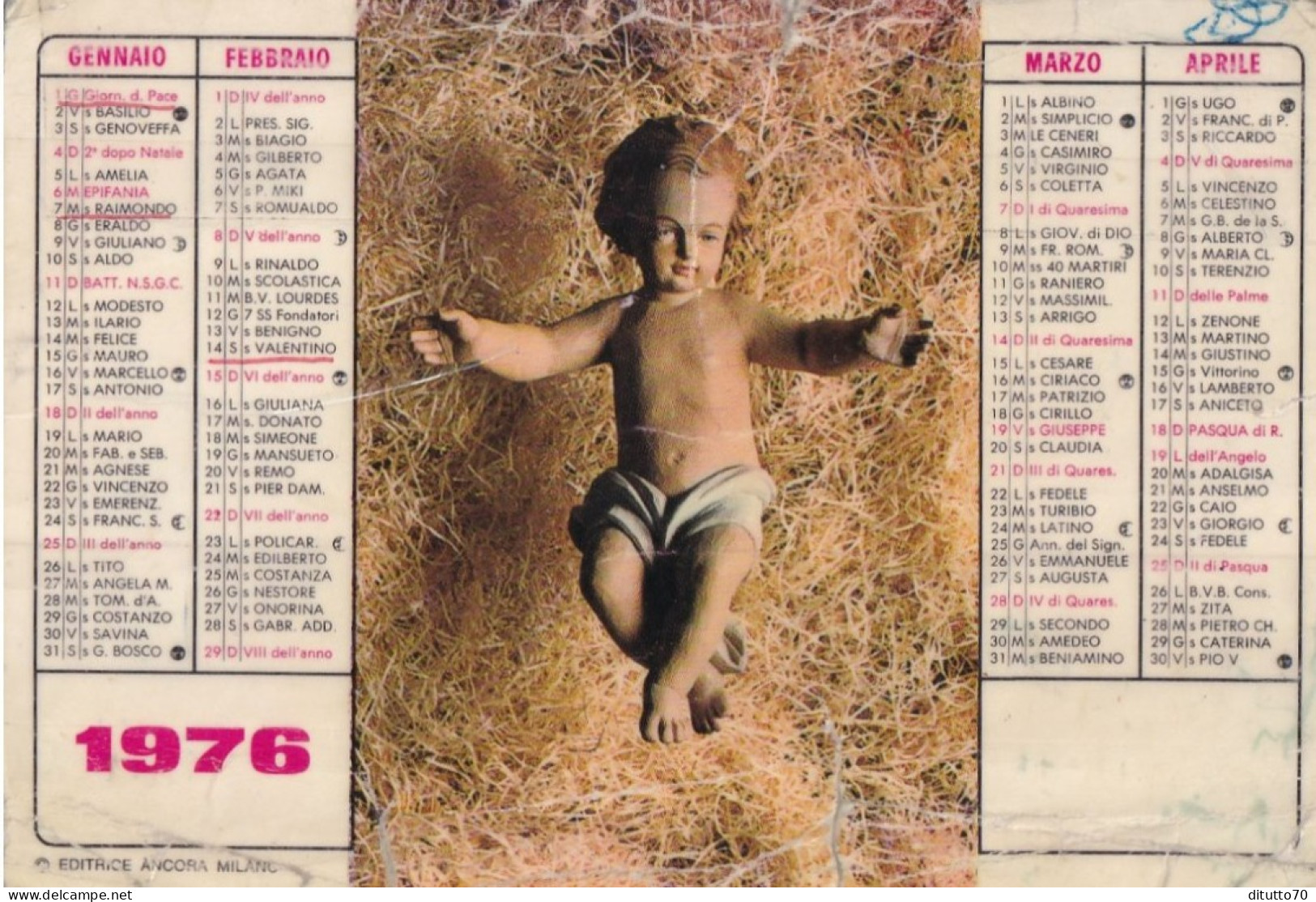 Calendarietto - Gesù Bambino - Anno 1976 - Tamaño Pequeño : 1971-80